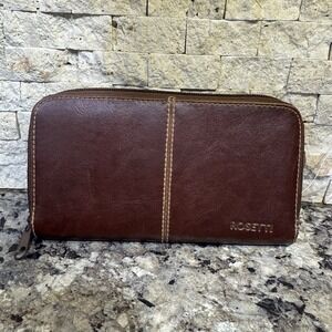 ROSETTI Brown Faux Leather Wallet Organizer Clutch Accordion Style Zip‎ Around